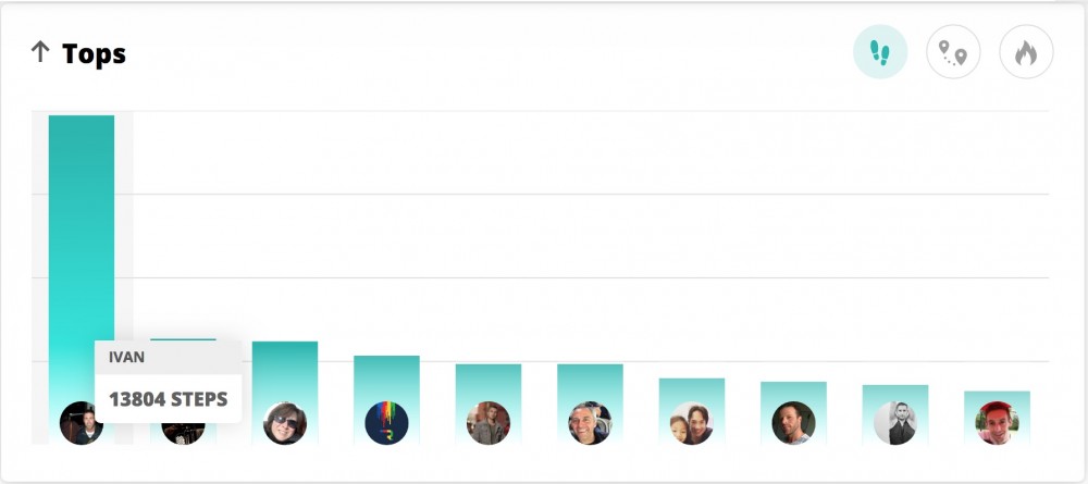 The step leaderboard on inKin Social Fitness Platform 